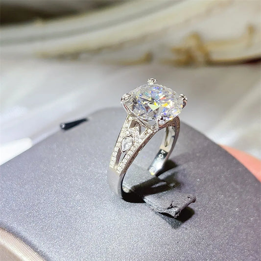 5 Carat Moissanite Sterling Silver Ring in Transparent - women's ring