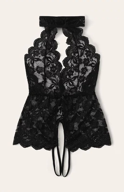 Floral Lace Crotchless Teddy