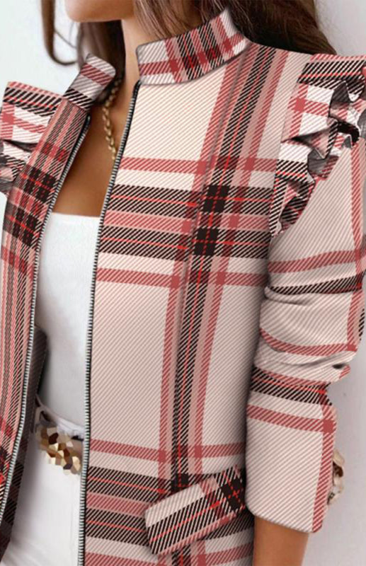 Plaid Zipper Front Jacket
