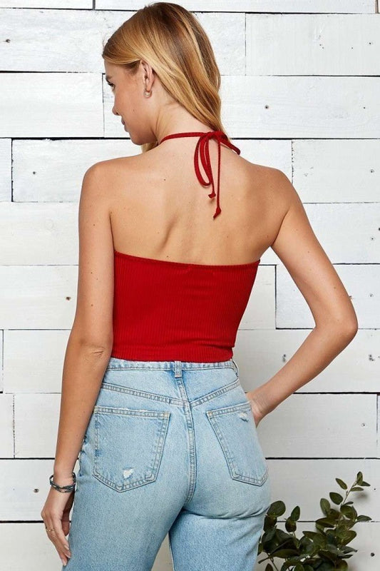 Ribbed Keyhole Halter Top