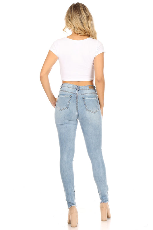 High-Rise Distress Jeans