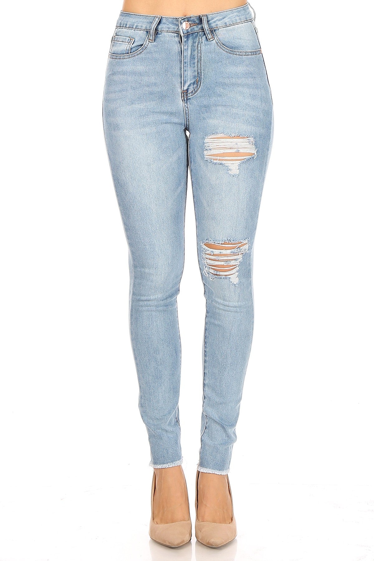 High-Rise Distress Jeans