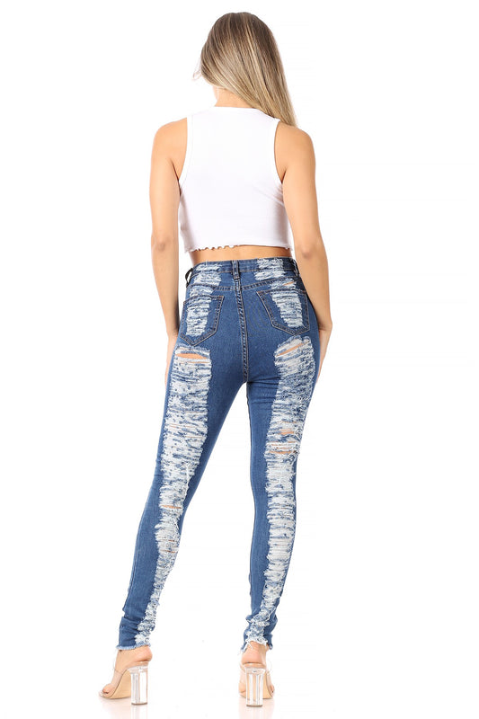 High-Rise Distress Jeans