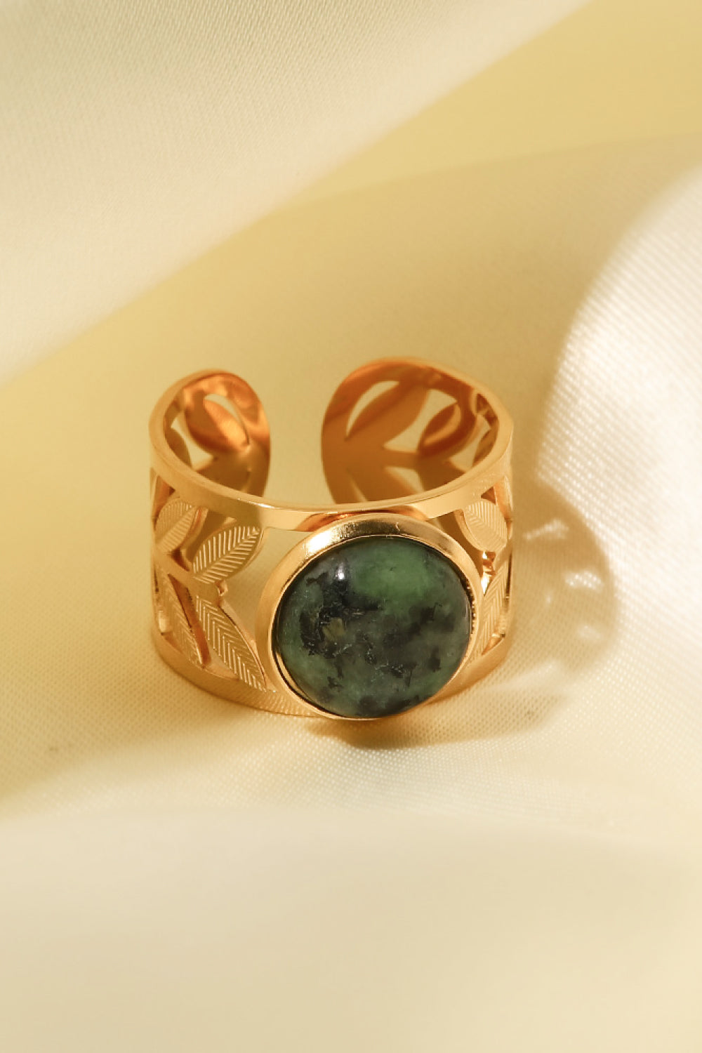 18K Gold-Plated Malachite Leaf Ring - alternate ring view