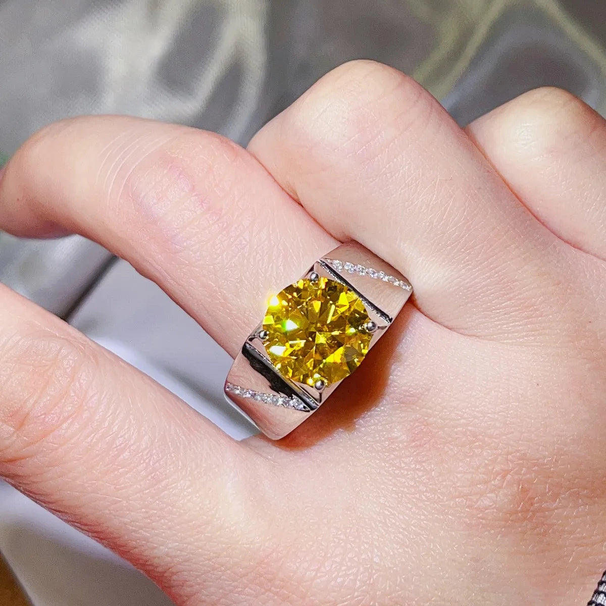 5 Carat Moissanite Sterling Silver Ring in Yellow - women's ring