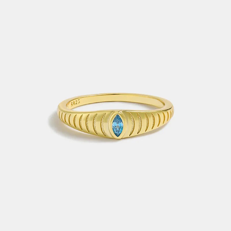 Sterling Silver Inlaid Zircon Ring in Gold - women's ring