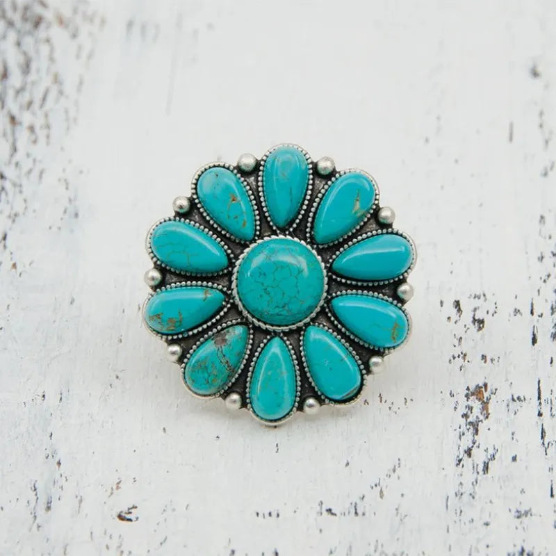 Artificial Turquoise Alloy Flower Ring - alternate ring view