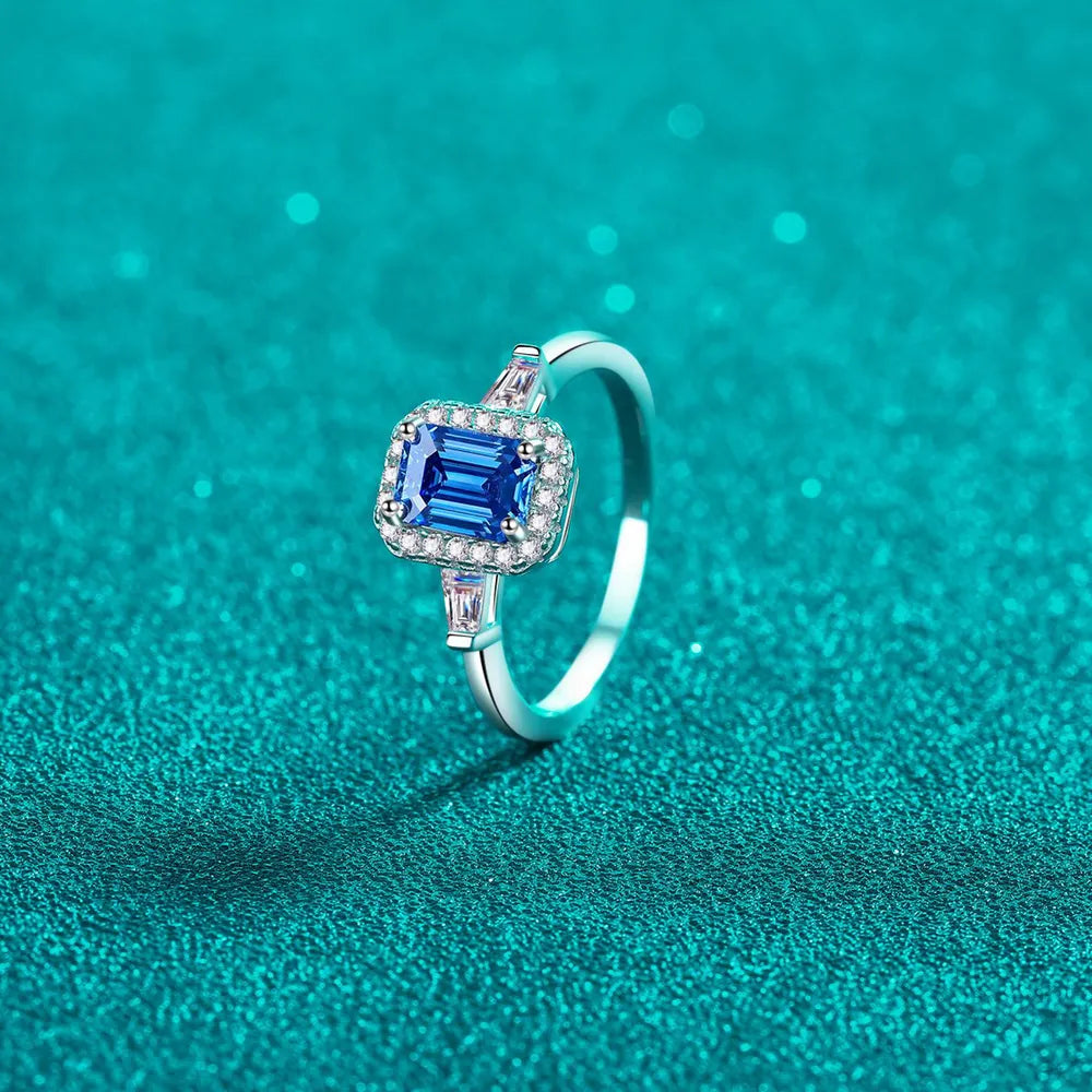 1 Carat Moissanite Sterling Silver Ring in Royal Blue - women's ring