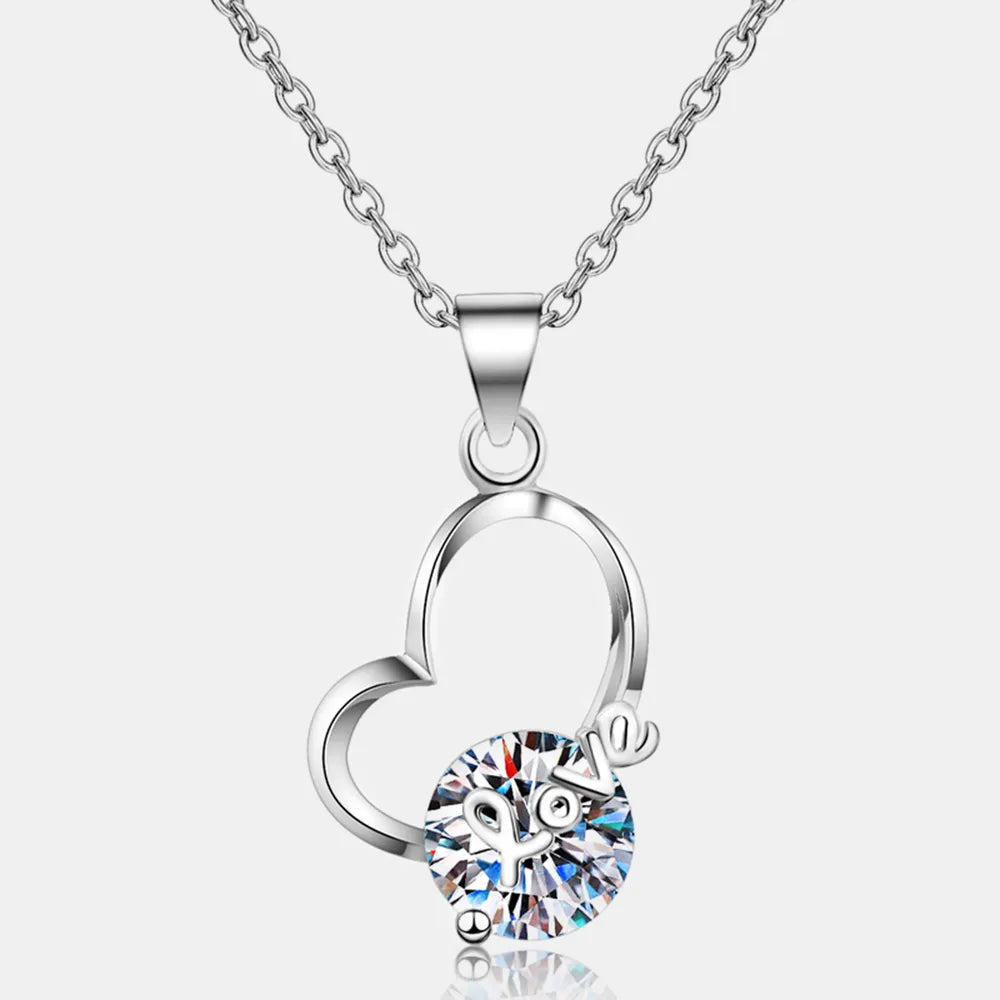 2 Carat Moissanite Heart Sterling Silver Necklace in Silver - women's necklace