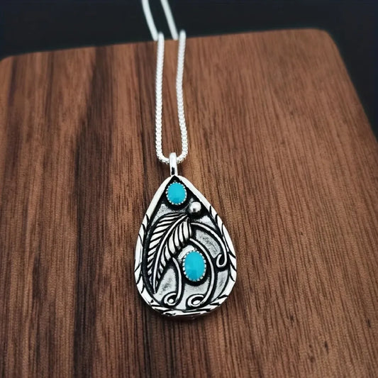 Alloy Artificial Turquoise Teardrop Pendant Necklace - alternate necklace view