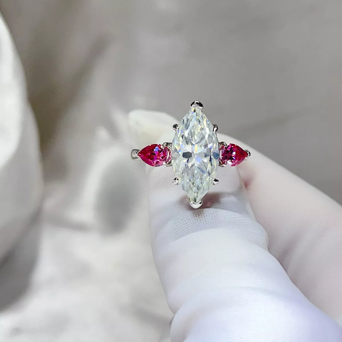 6 Carat Sterling Silver Moissanite Ring in Hot Pink - women's ring