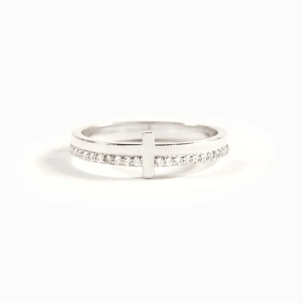 Sterling Silver Cross Ring in Gold - women's ring