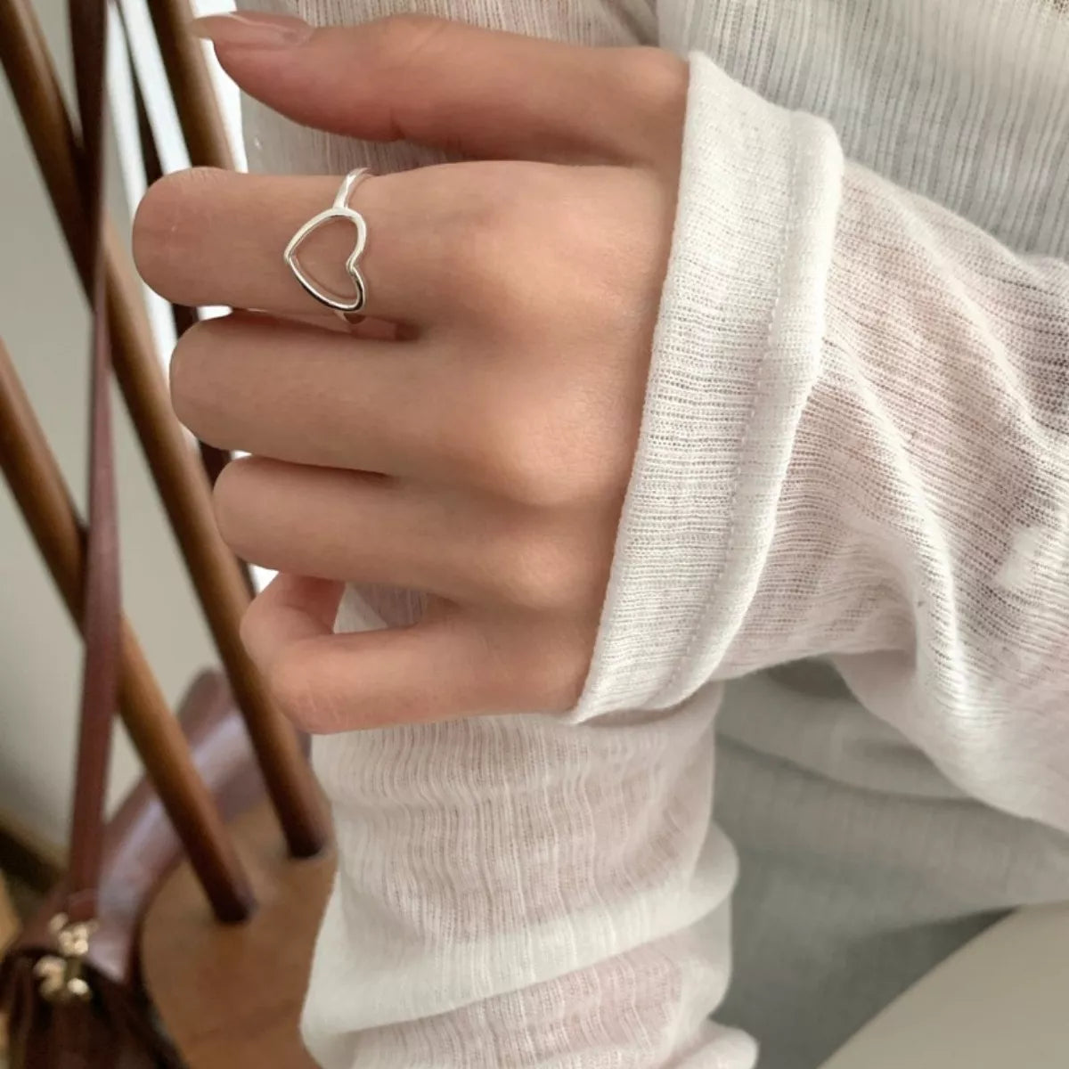 Sterling Silver Heart Open Ring - alternate ring view