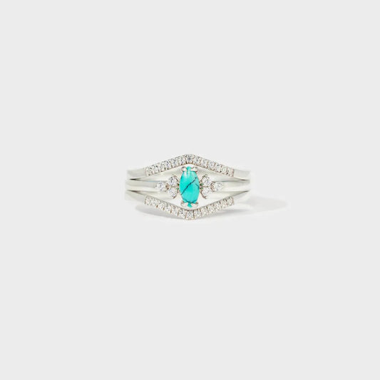 Artificial Turquoise V Shape Inlaid Zircon Ring in Silver - women's ring