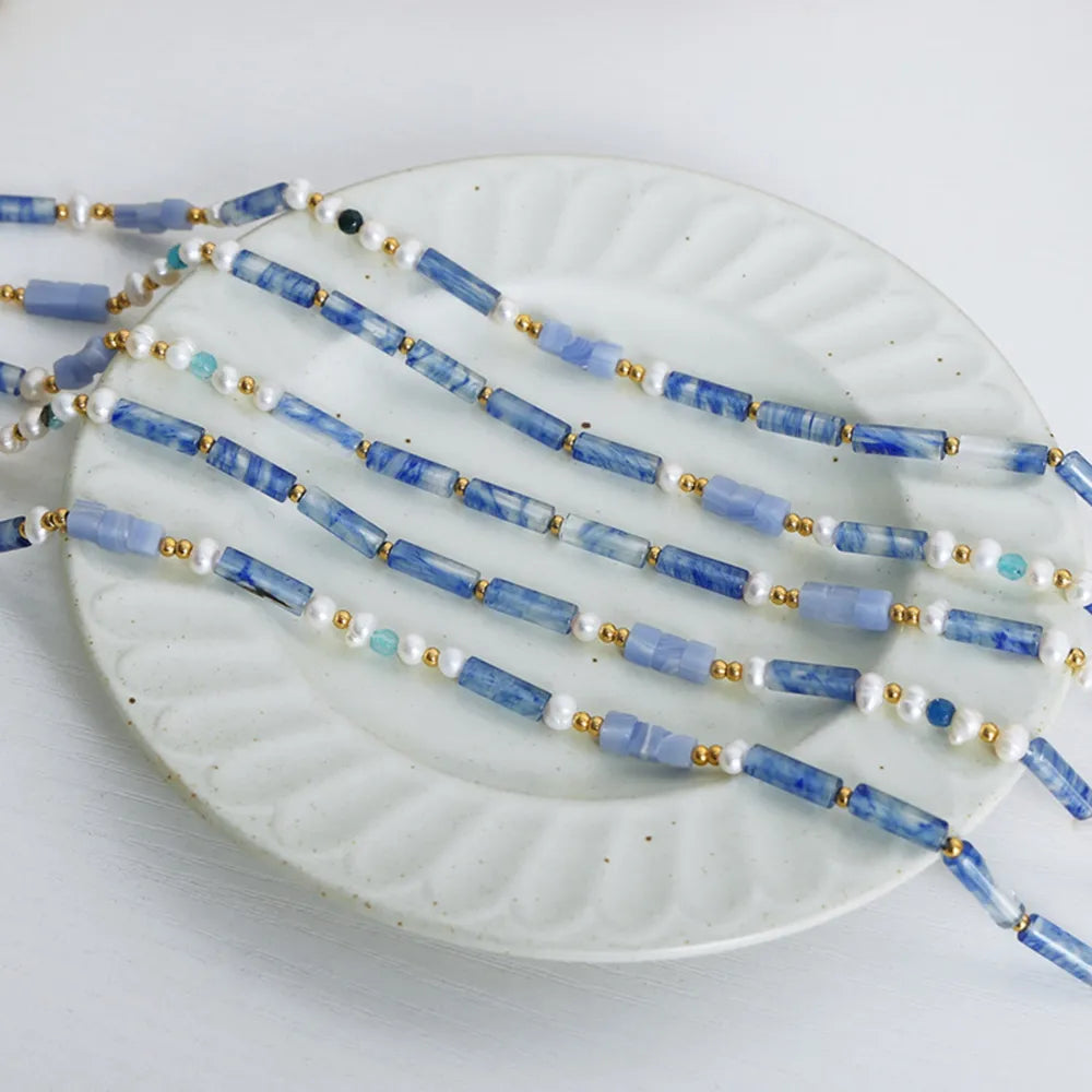 Freshwater Pearl Titanium Steel Geometric Bead Necklace - alternate necklace view