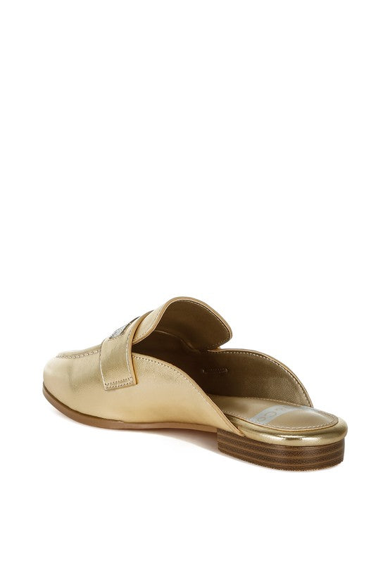 Rhinestone Gold Flat Mules