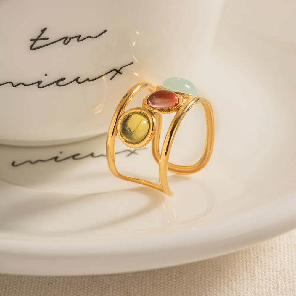 18K Gold-Plated Gemstone Open Cuff Ring - alternate ring view