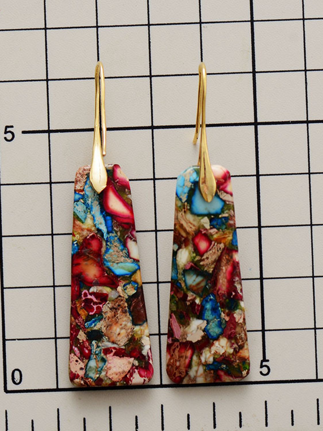 Geometric Shape Imperial Jasper Dangle Earrings - alternate earring view