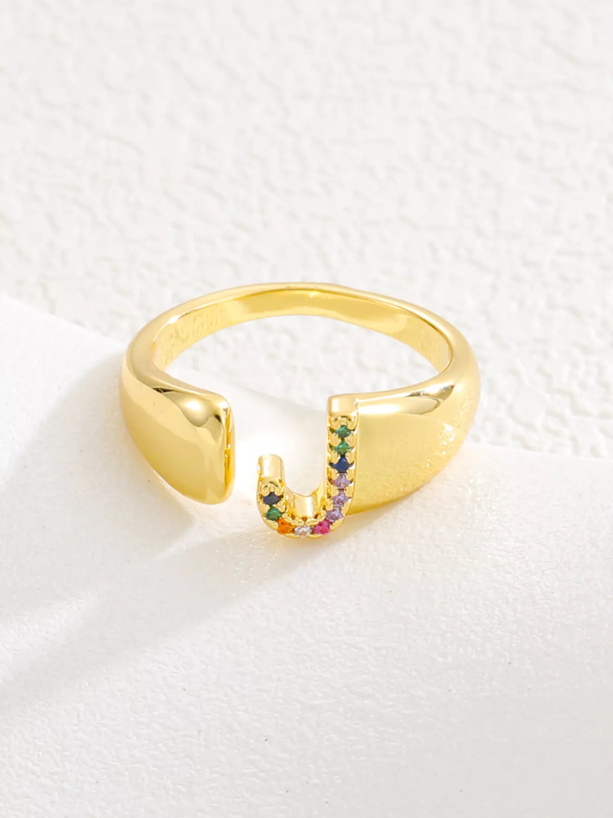 18K Gold-Plated Zircon Letter Ring in M - women's ring