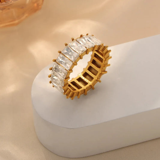 Titanium Steel Inlaid Zircon Ring in Gold - women's ring