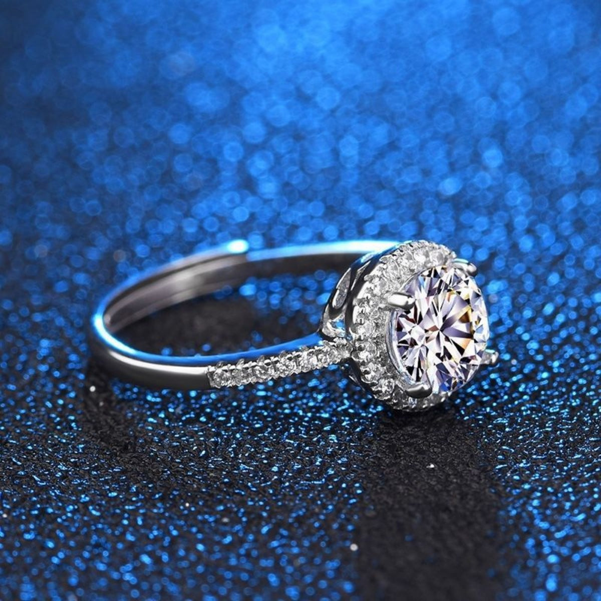 1 Carat Moissanite Sterling Silver Ring - alternate ring view