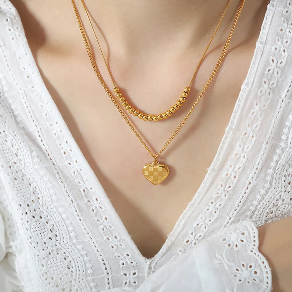 Heart Pendant Double-Lrayed Necklace in Gold - women's pendant necklace