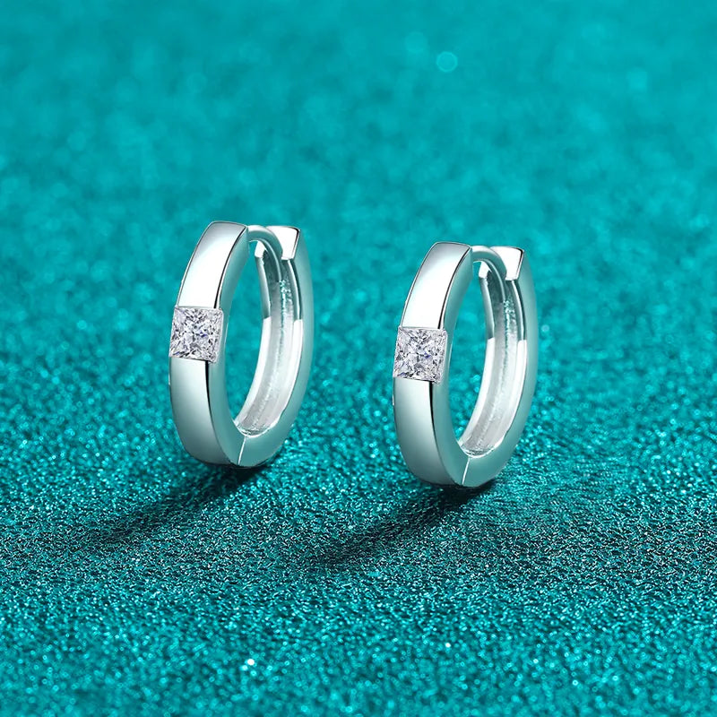 Sterling Silver Moissanite Huggie Earrings in Silver - women's huggie earrings