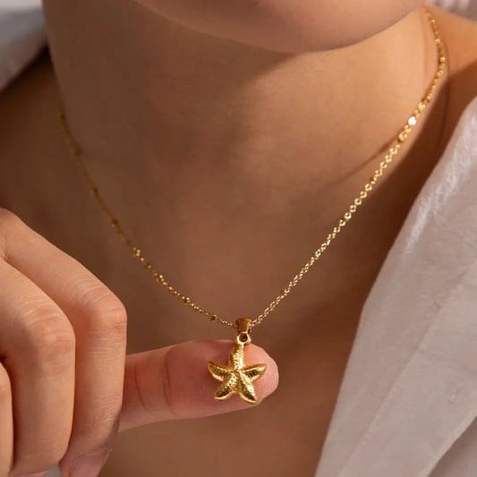 18K Gold-Plated Starfish Pendant Necklace - alternate necklace view