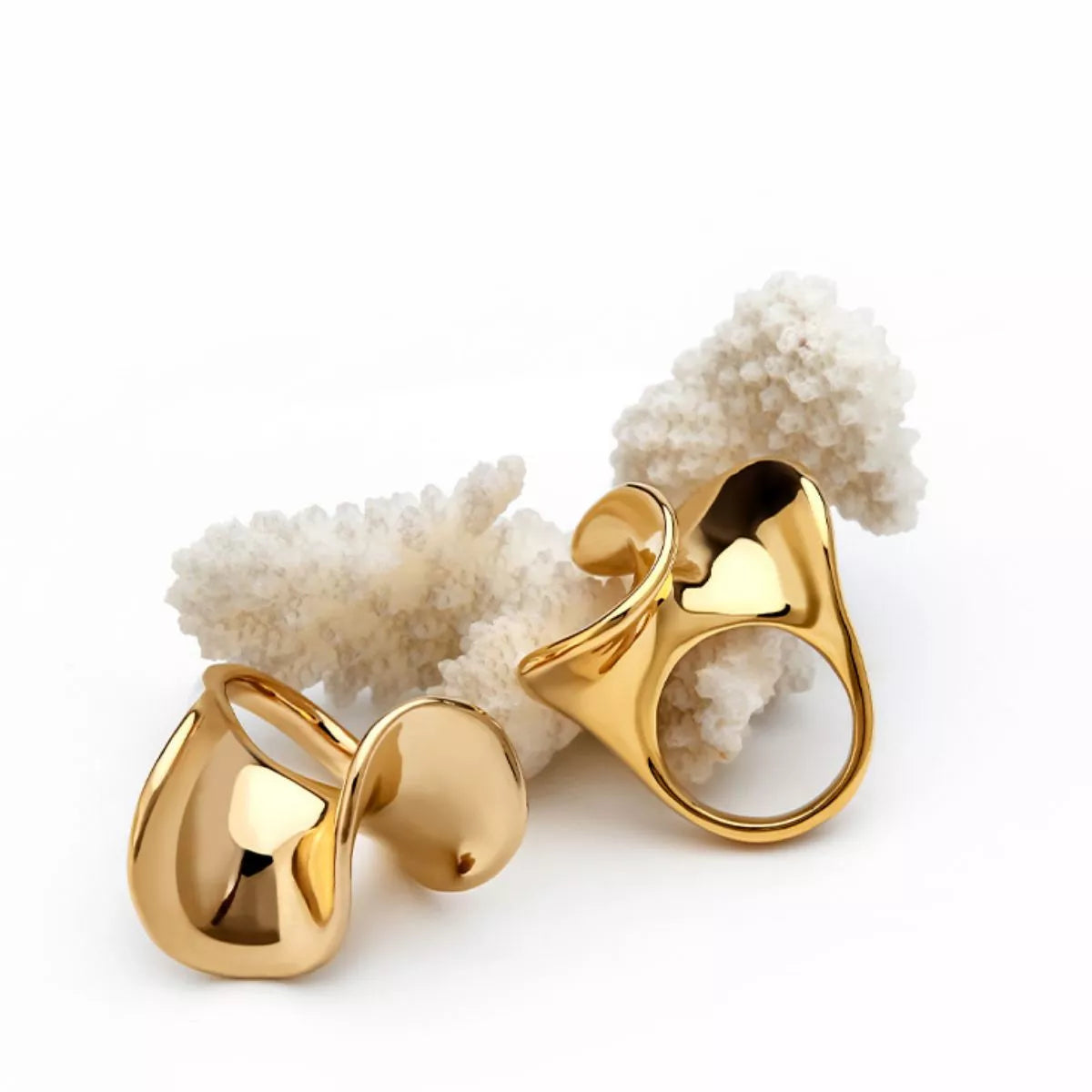 18K Gold-Plated Copper Geometric Sculptural Ring - alternate ring view