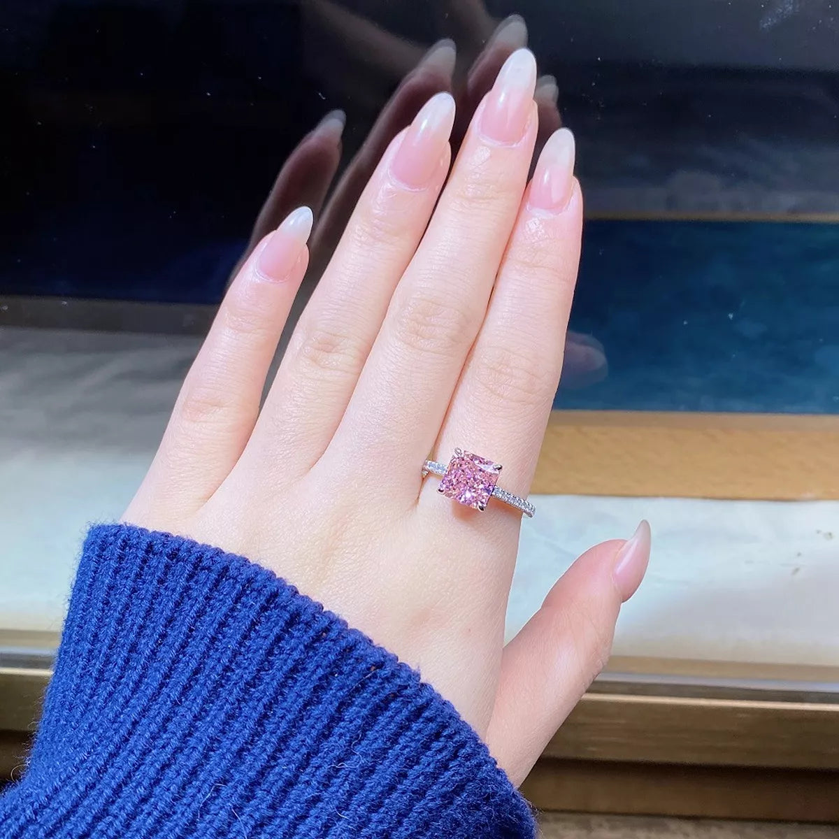 Sterling Silver Zircon Square Ring - alternate ring view