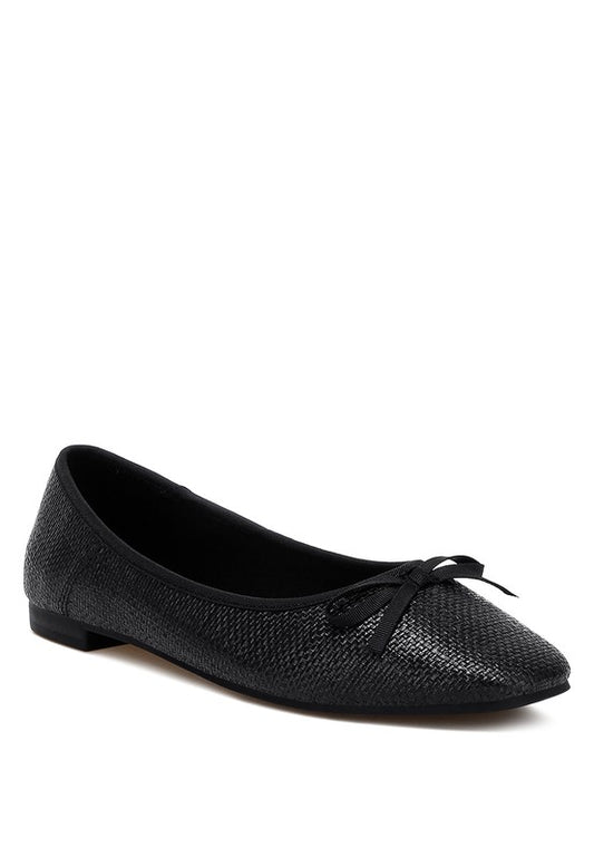 Paper Rings Ballet Flats featuring a closed round toe and small bow detail for added elegance. Crafted with a raffia upper material and rubber outer sole for durability and slip resistance. The slip-on closure ensures ease of wear. Ideal for any occasion, these flats offer both fashion and function. Free shipping on all orders. Shop now!