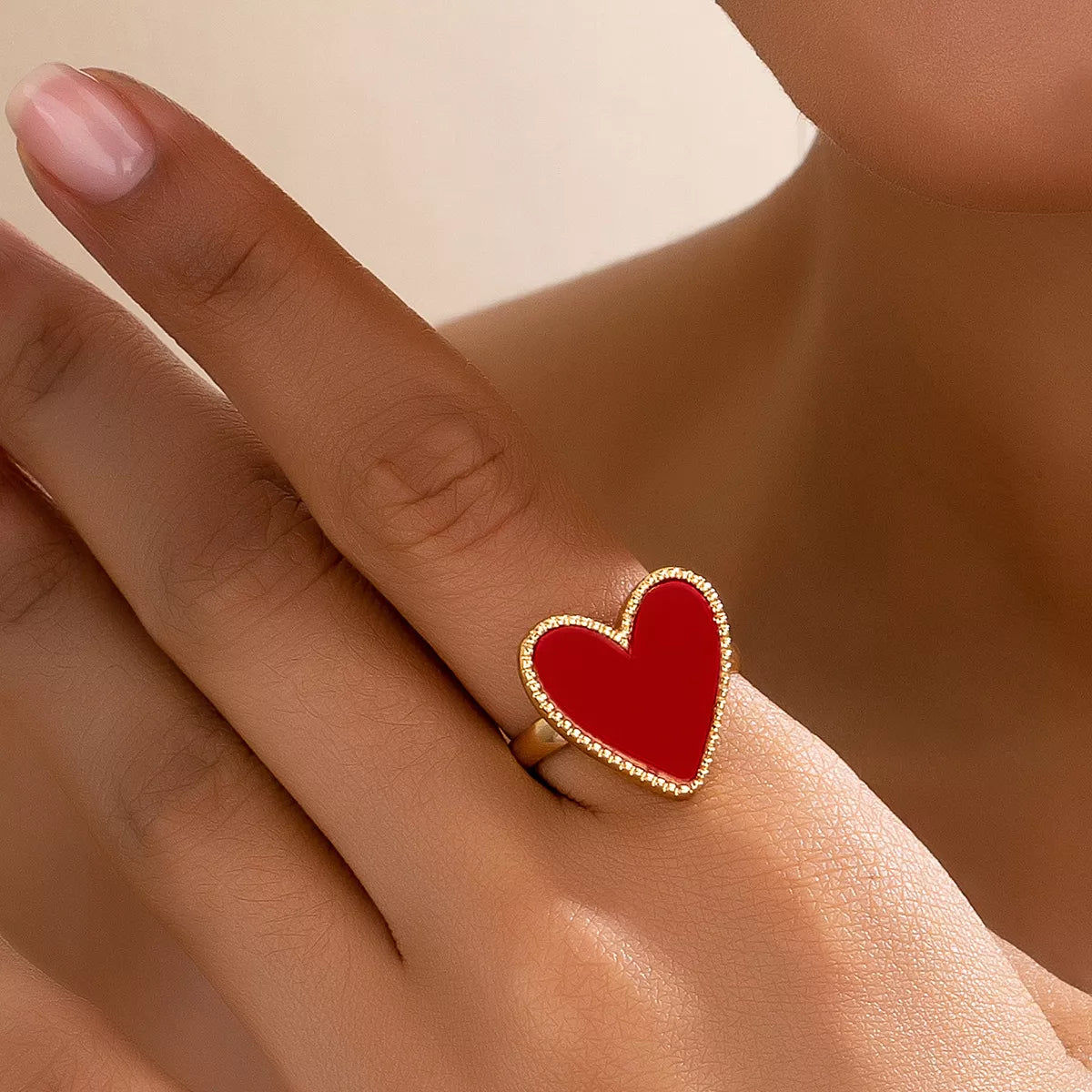 18K Gold-Plated Heart-Shaped Ring in Red - women's ring
