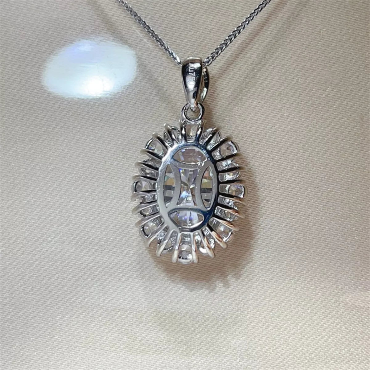 8 Carat Moissanite Sterling Silver Pendant Necklace - alternate necklace view