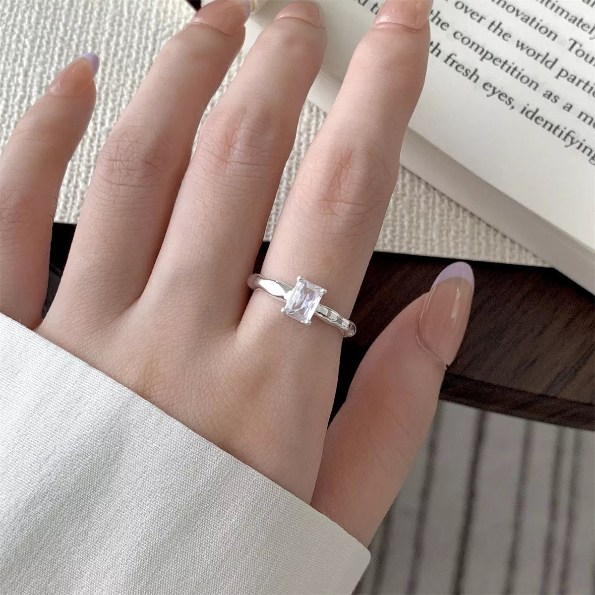 Sterling Silver Zircon Geometric Ring in Silver - women's ring