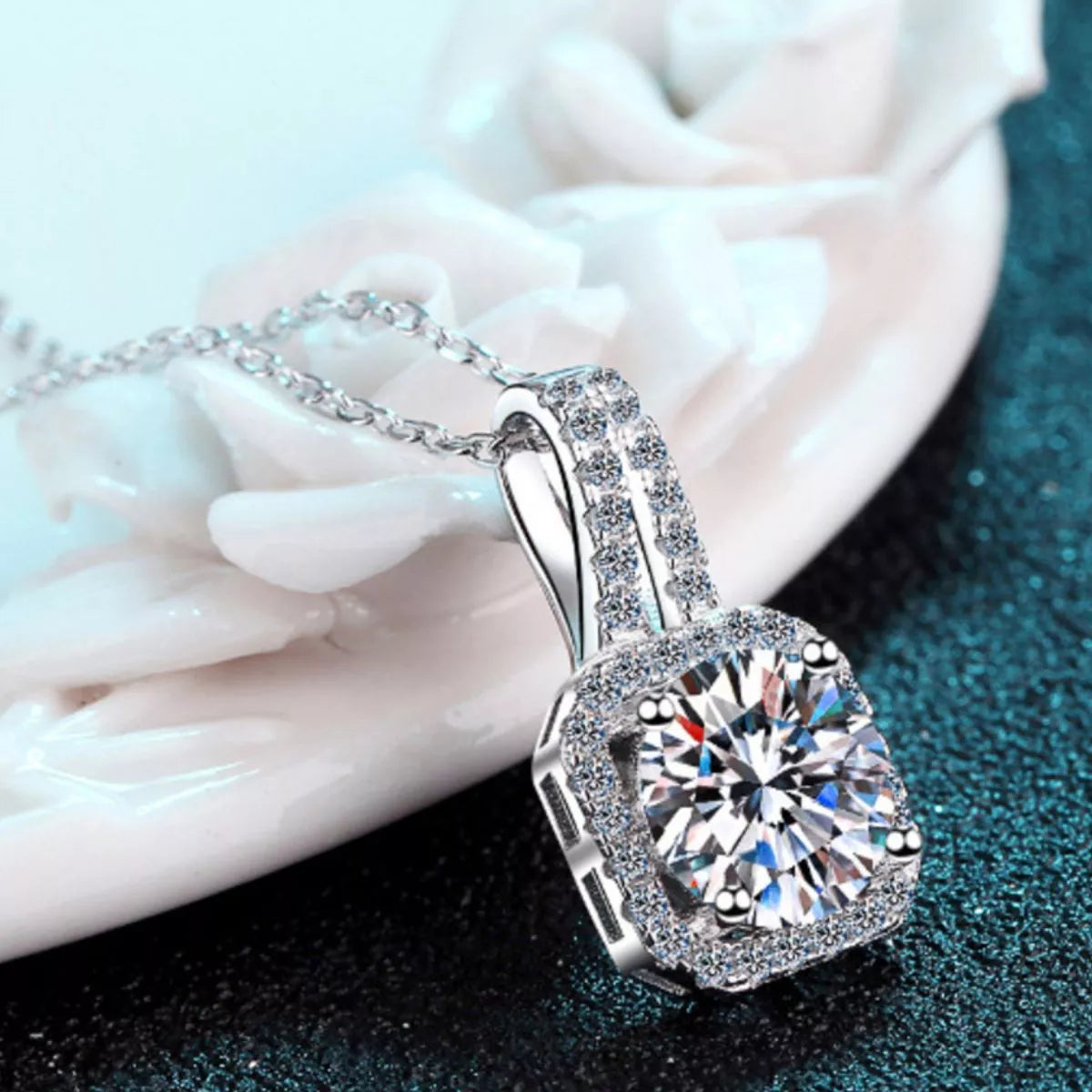 5 Carat Moissanite Sterling Silver Pendant Necklace - alternate necklace view