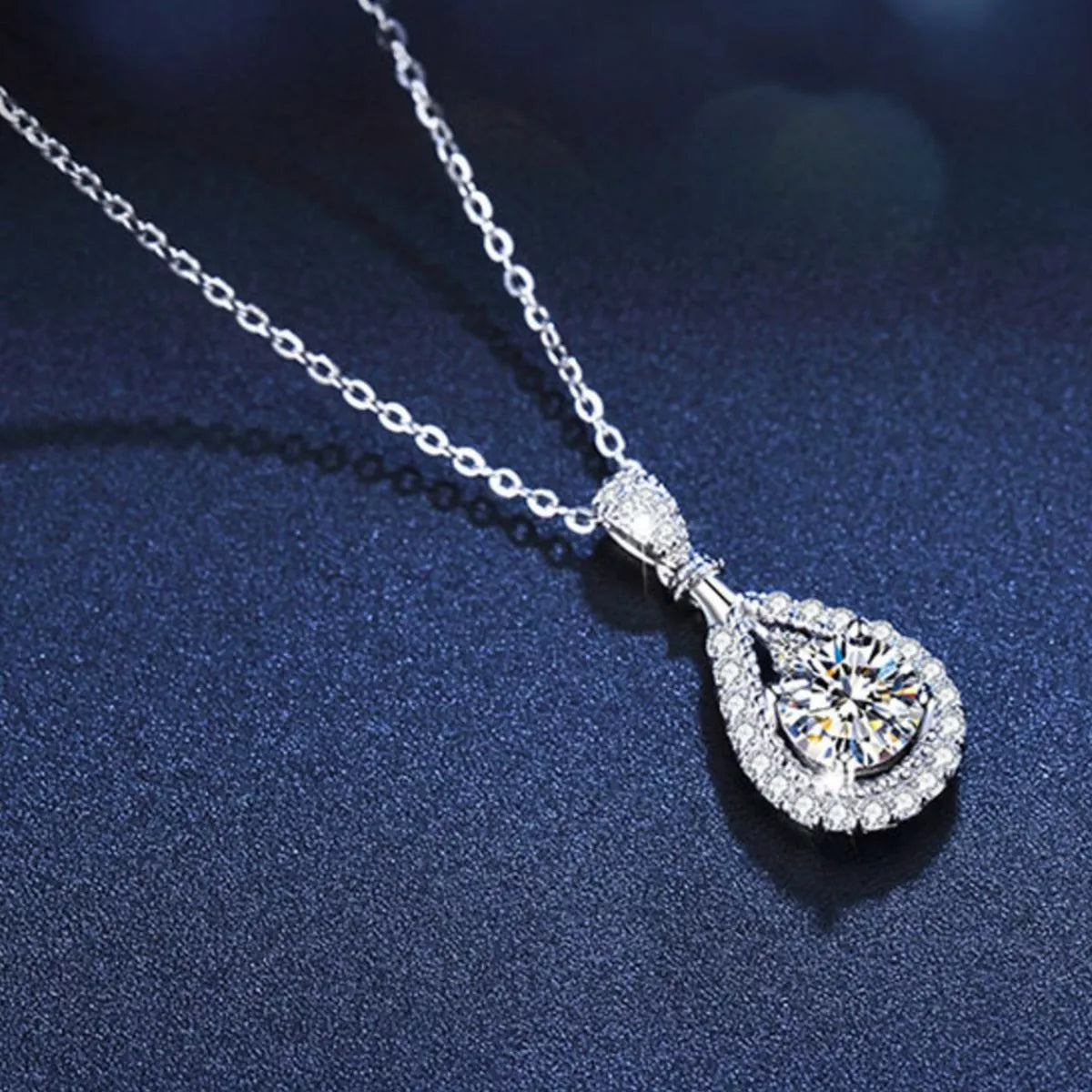 5 Carat Sterling Silver Moissanite Teardrop Necklace - alternate necklace view