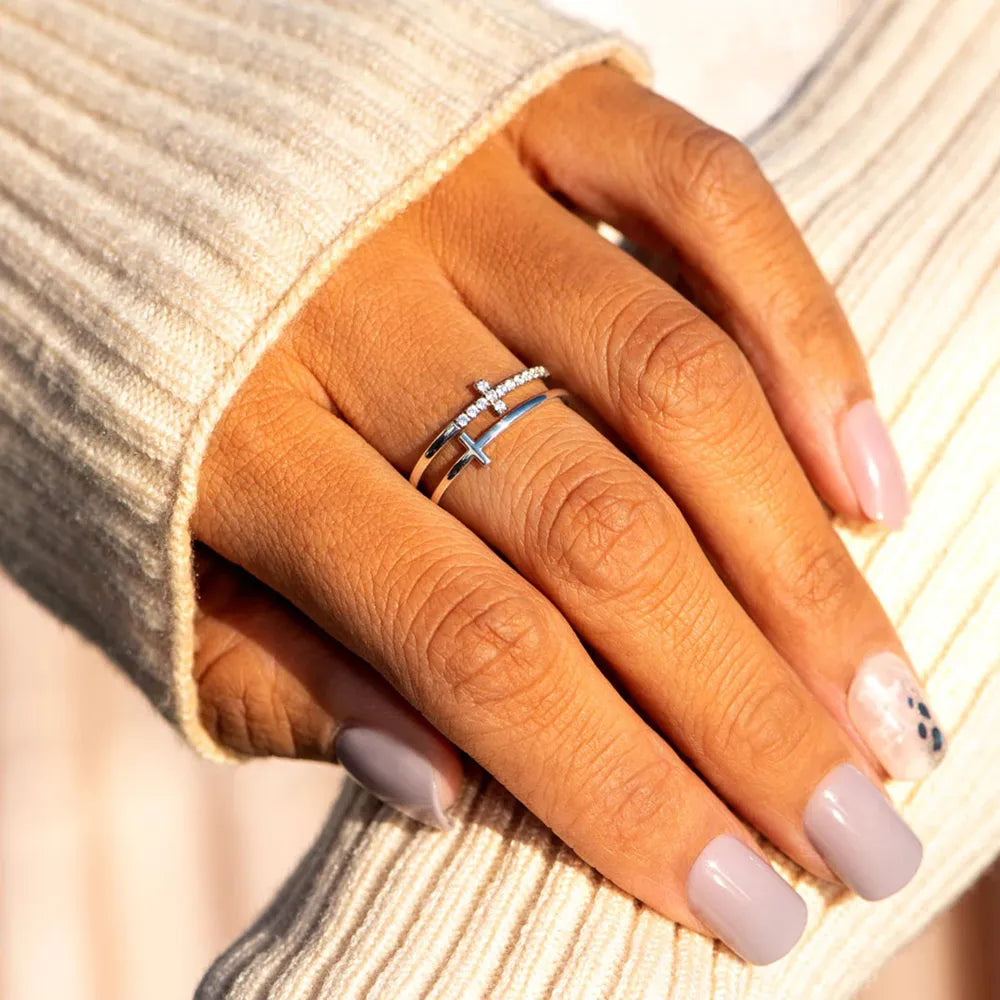 Sterling Silver Double Cross Ring in Silver - women's ring