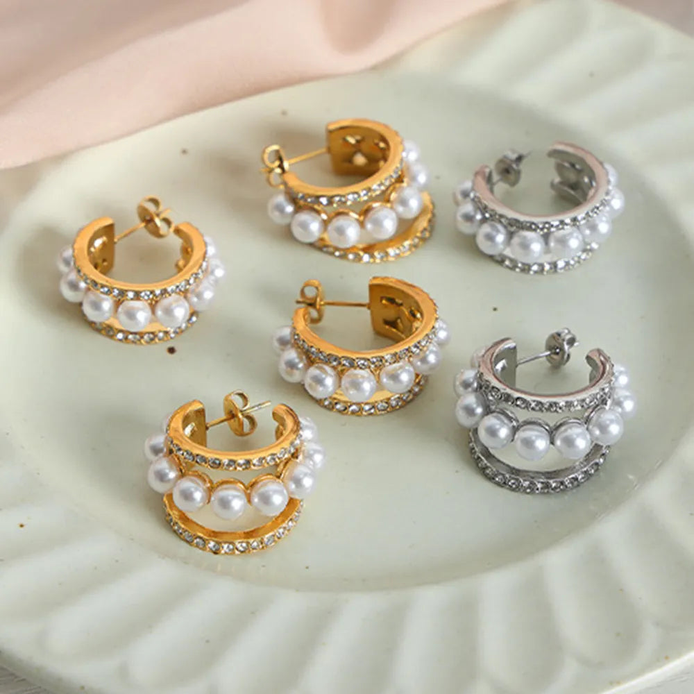 Pearl Titanium Steel C-Hoop Earrings - alternate earring view