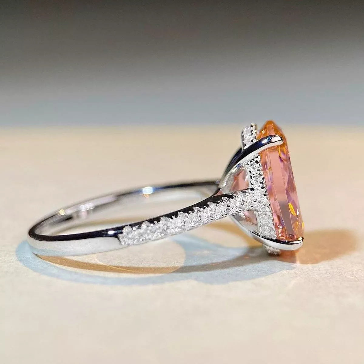 Sterling Silver Zircon Oval Ring - alternate ring view