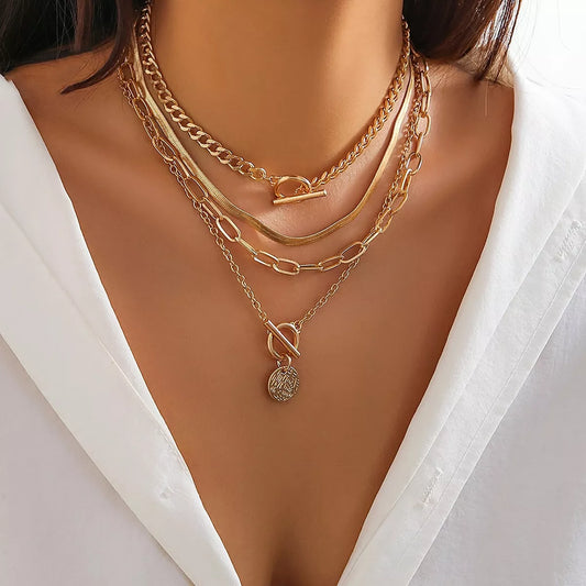 4-Piece Layered Coin Pendant Necklace in Gold - women's pendant necklace
