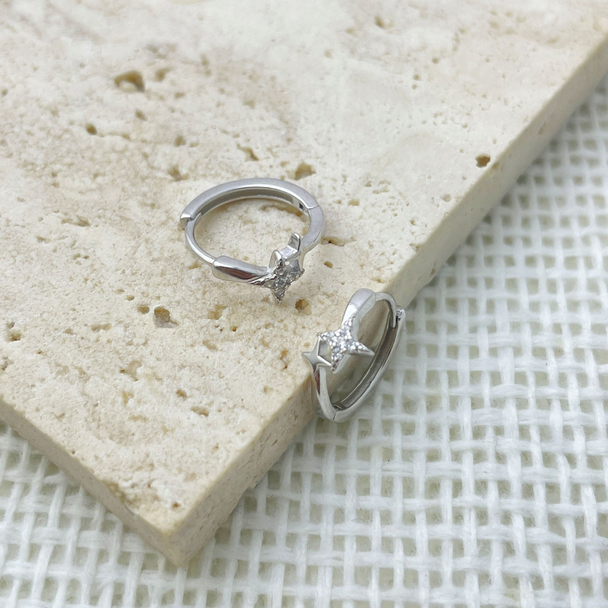 Sterling Silver Star Hoop Earrings - alternate earring view