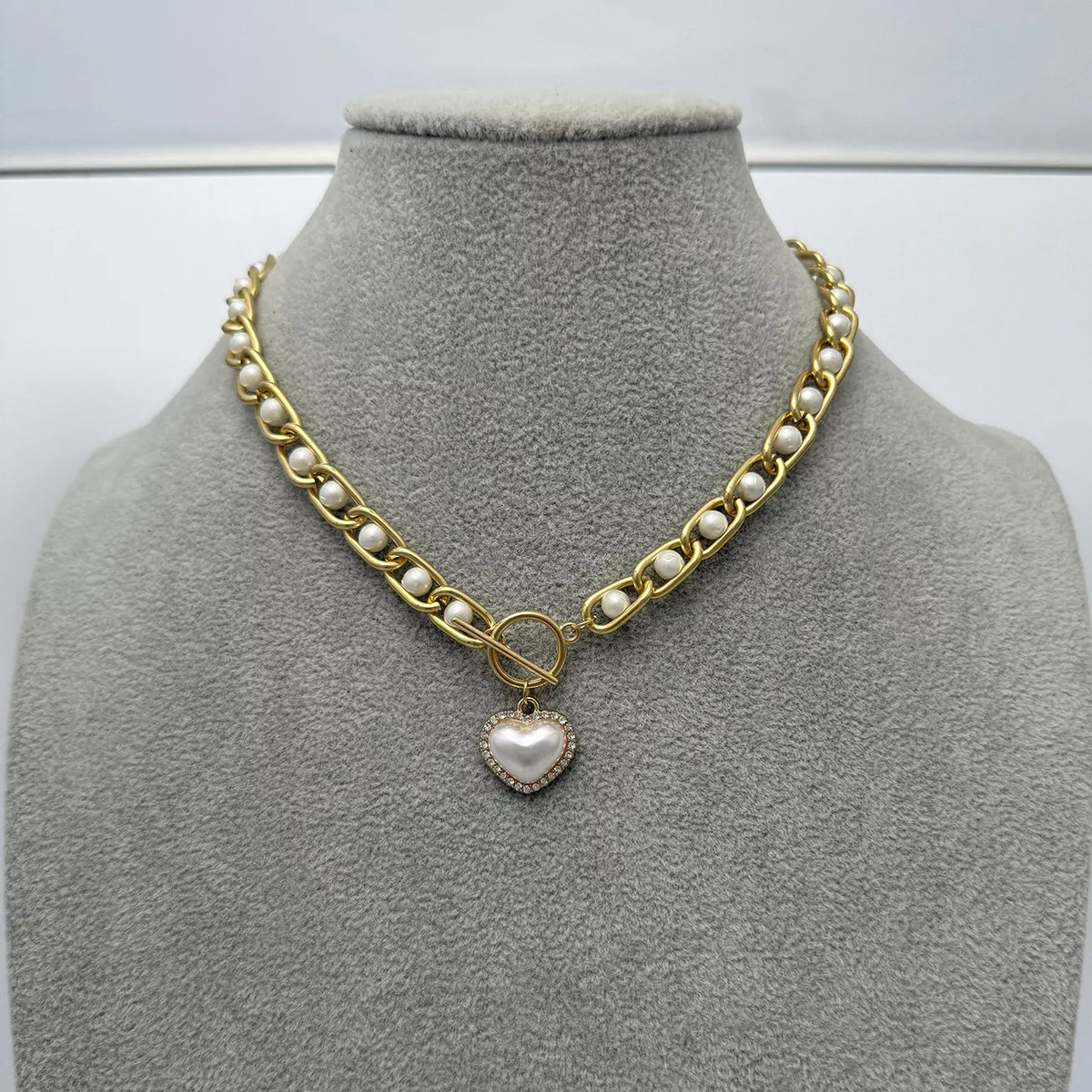 Chunky Pearl and Heart Pendant Necklace - alternate necklace view