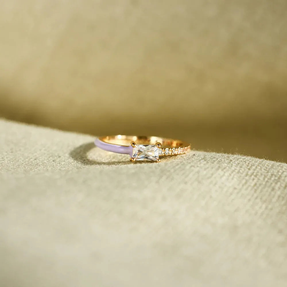 Heart Shape Inlaid Zircon Enamel Ring in Blush Pink - women's ring