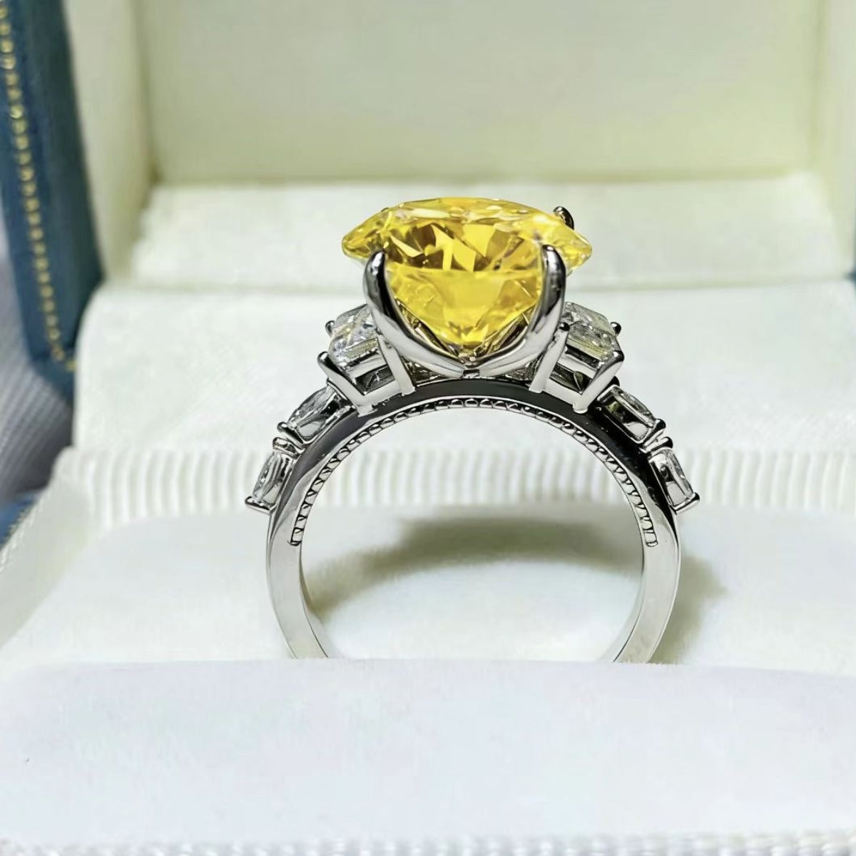 5 Carat Moissanite Sterling Silver Ring in Light Yellow - women's ring