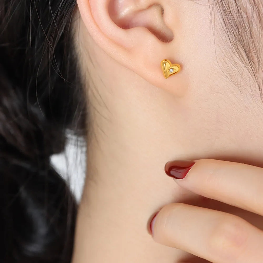 Titanium Steel Zircon Heart Stud Earrings in Gold - women's stud earrings