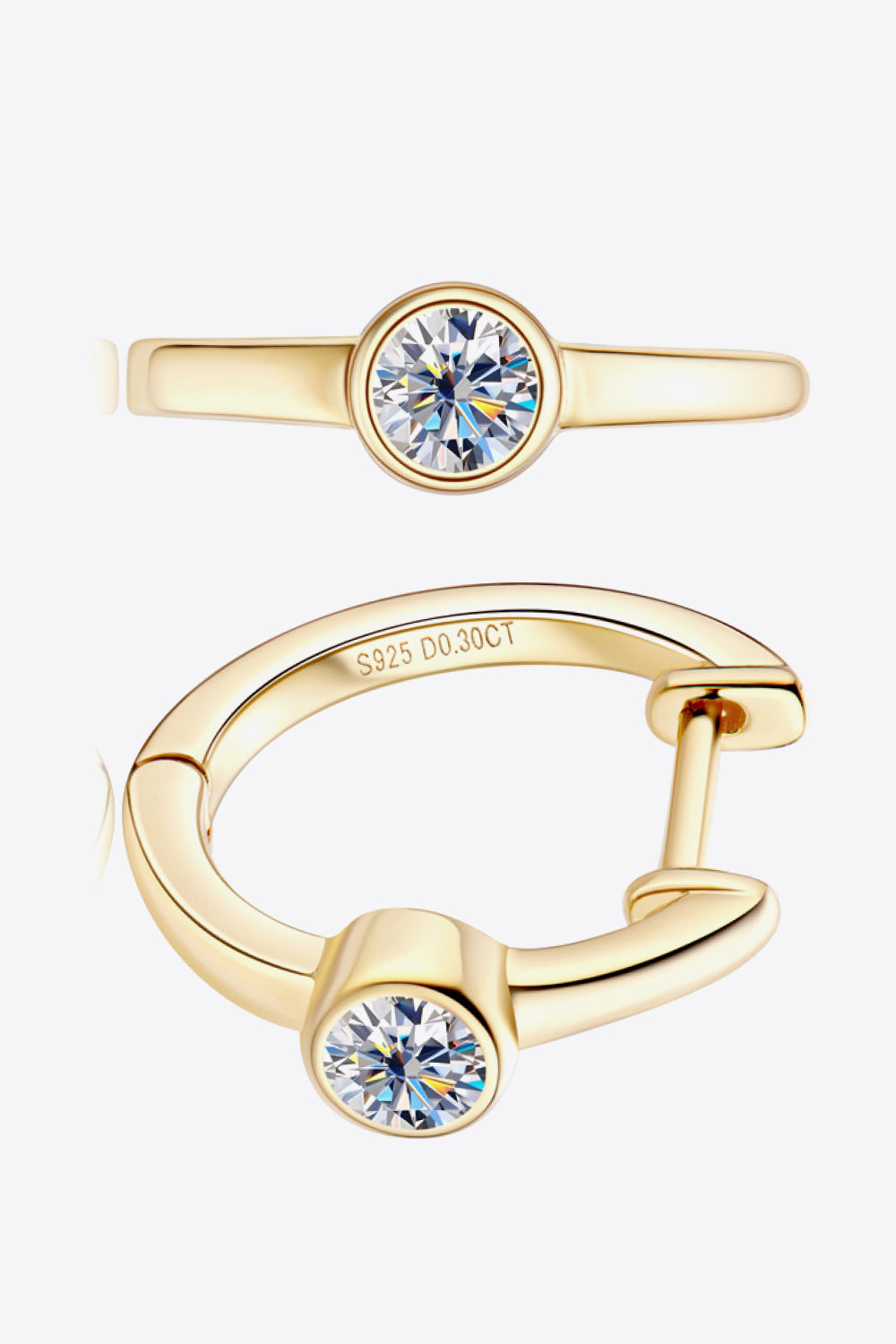 18k Gold-Plated Inlaid Moissanite Huggie Earrings - alternate earring view