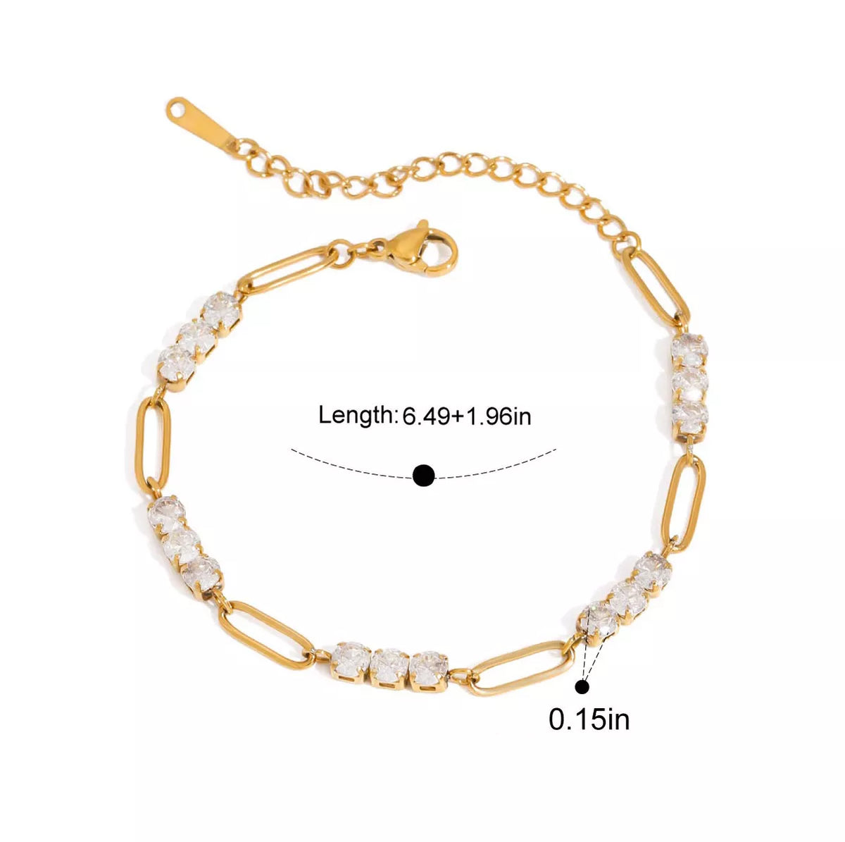 18K Gold-Plated Stainless Steel Rhinestone Chain Bracelet - alternate jewelry view