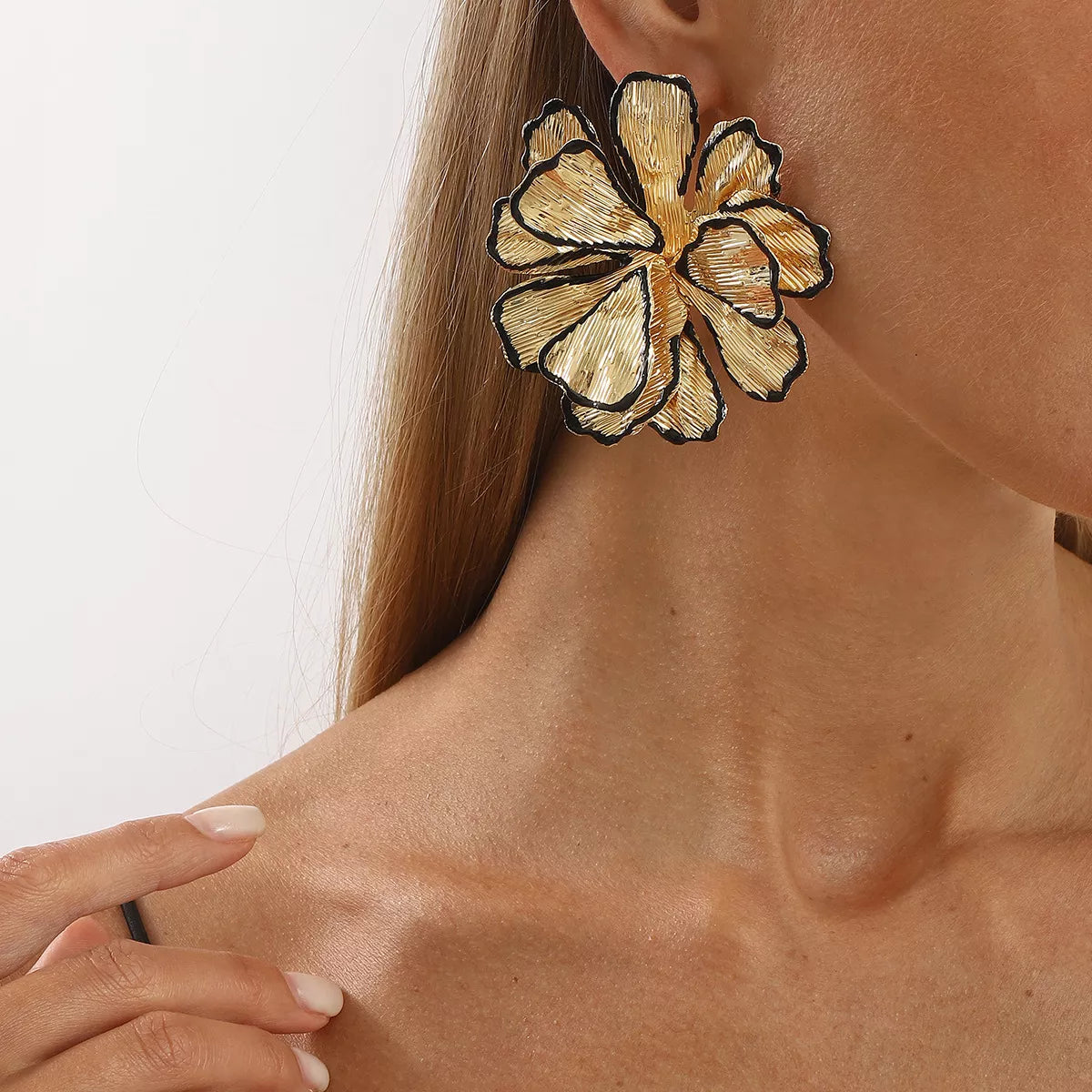 18K Gold-Plated Flower Stud Earrings - alternate earring view