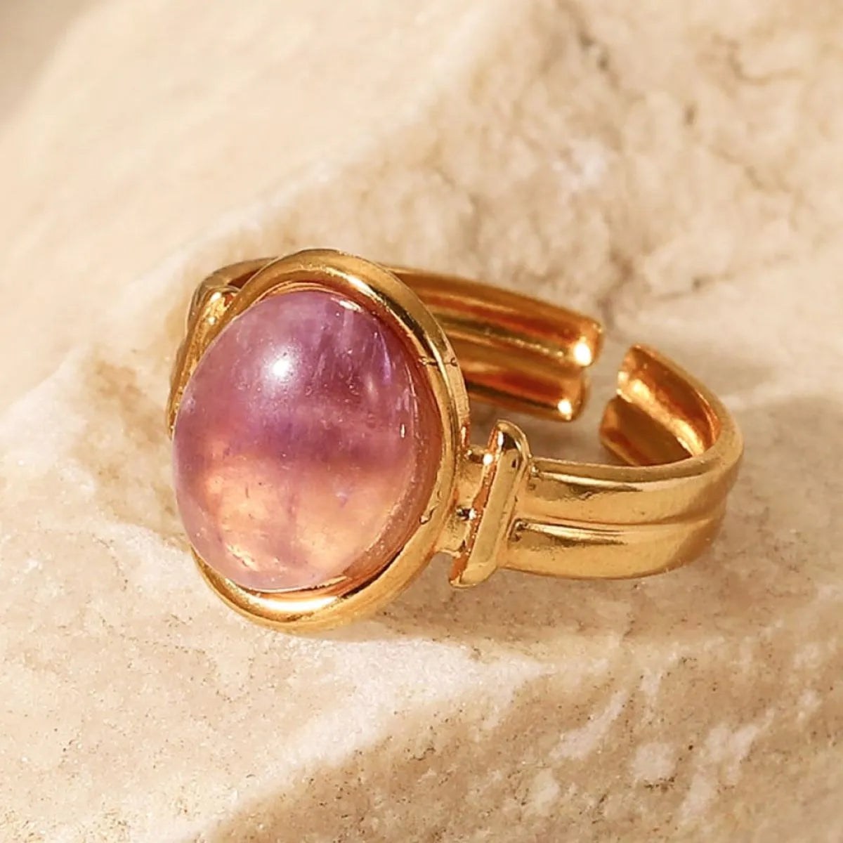 Vintage Natural Stone Gold-Plated Adjustable Ring - alternate ring view