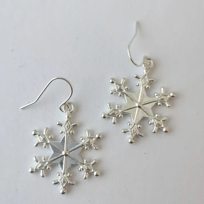 Silver-Plated Snowflakes Earrings - alternate earring view